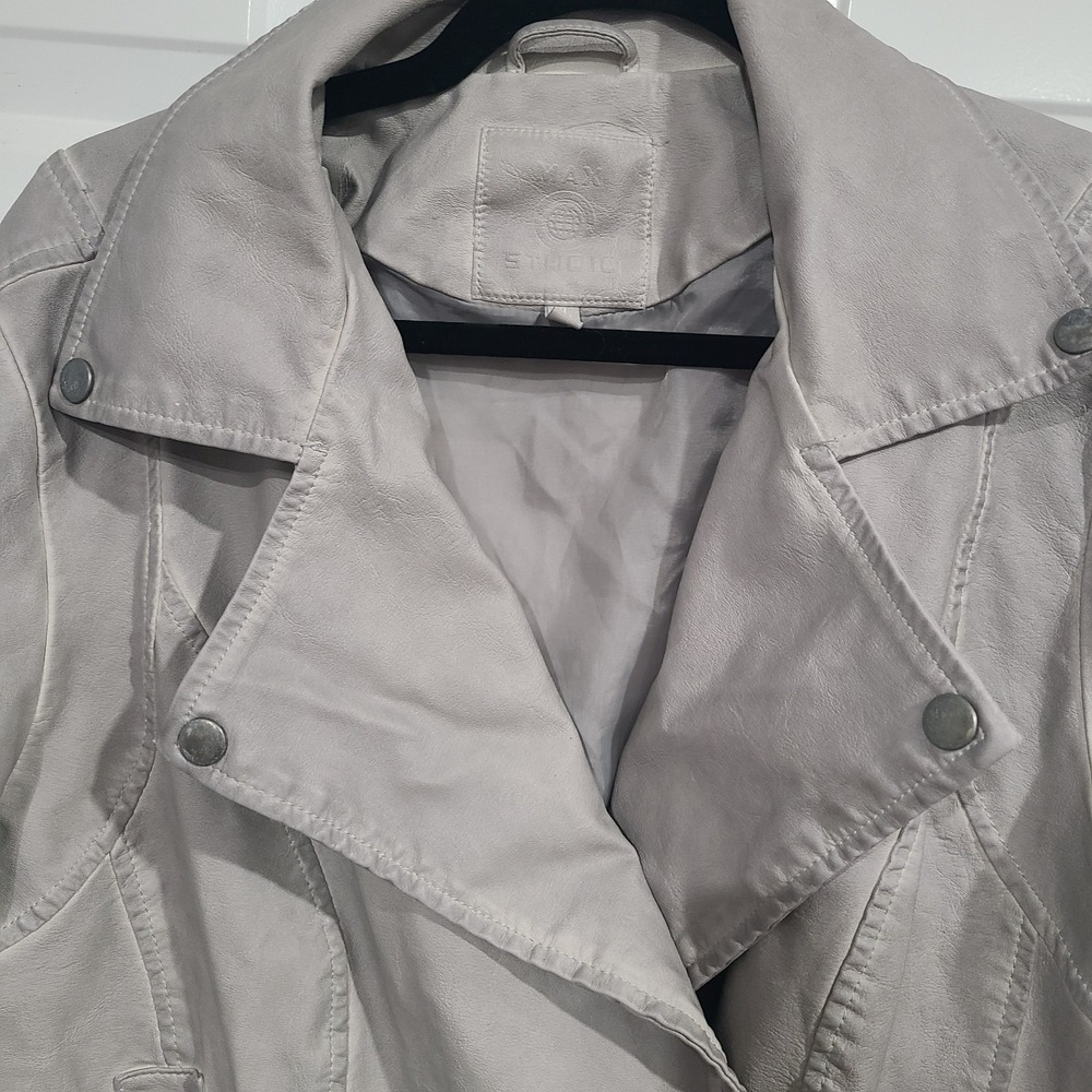 Max Studio Women's XL Gray Faux Leather Long Sleeve Moto Jacket Edgy Street Wear - Picture 6 of 11